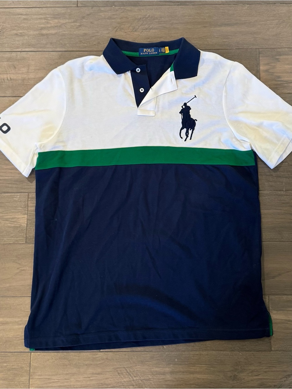 Polo Ralph Lauren Big Pony Polo Shirt Mens L Navy White Green Colorblock Golf